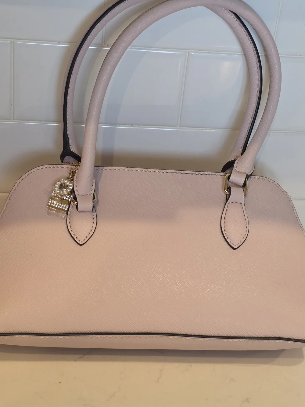 GUESS Blush Pink Saffiano Satchel - Elegant Chain Accent